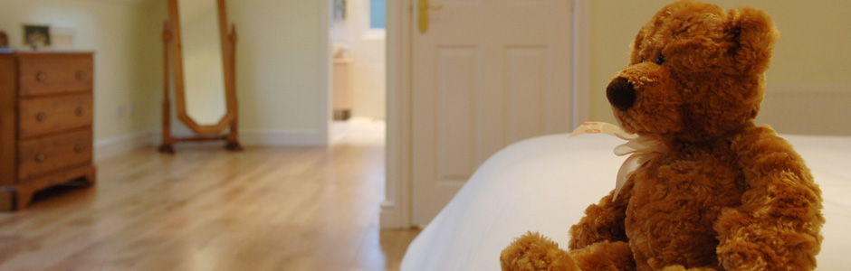 Teddy bear in loft conversion bedroom